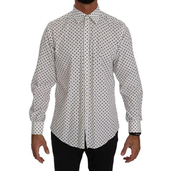 Dolce & Gabbana White Dotted Dress Formal MARTINI Men's Shirt
